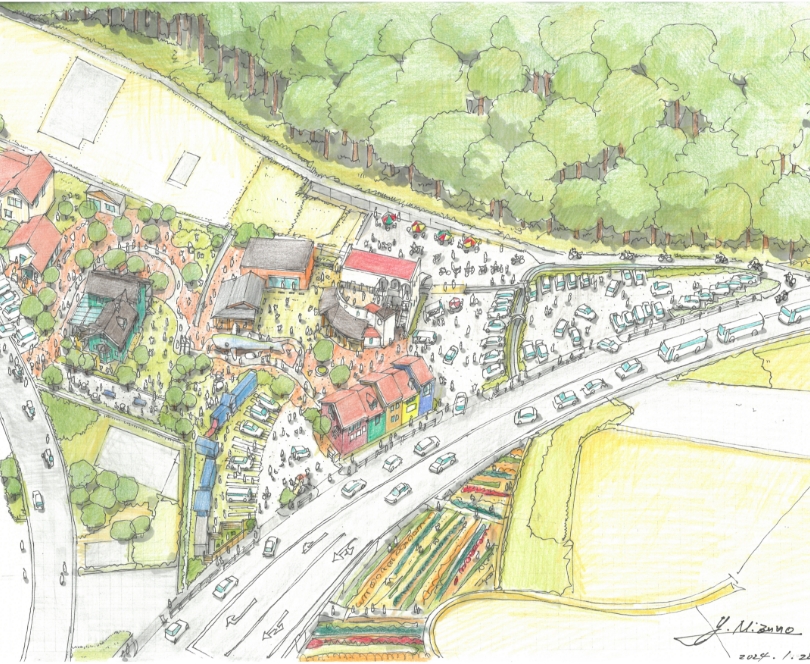 姫路市石倉にある姫路から「しあわせ」を届けるザッパ村を上から見たイラスト